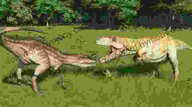 A Giganotosaurus Fighting A Carcharodontosaurus Dinosaur Predators On The Plain (Dinosaurs Rule)