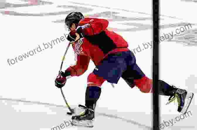 A Hockey Player In Full Gear, Stick Raised In Triumph, Surrounded By A Blur Of Motion On The Ice. Pucks On The Net Sergio Rassu