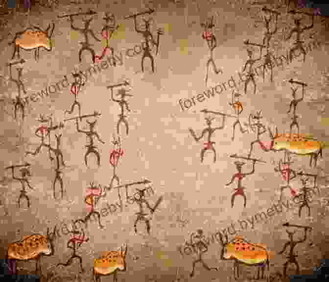 An Ancient Cave Painting Depicting A Group Of Figures Hunting Animals. The Patterning Instinct: A Cultural History Of Humanity S Search For Meaning