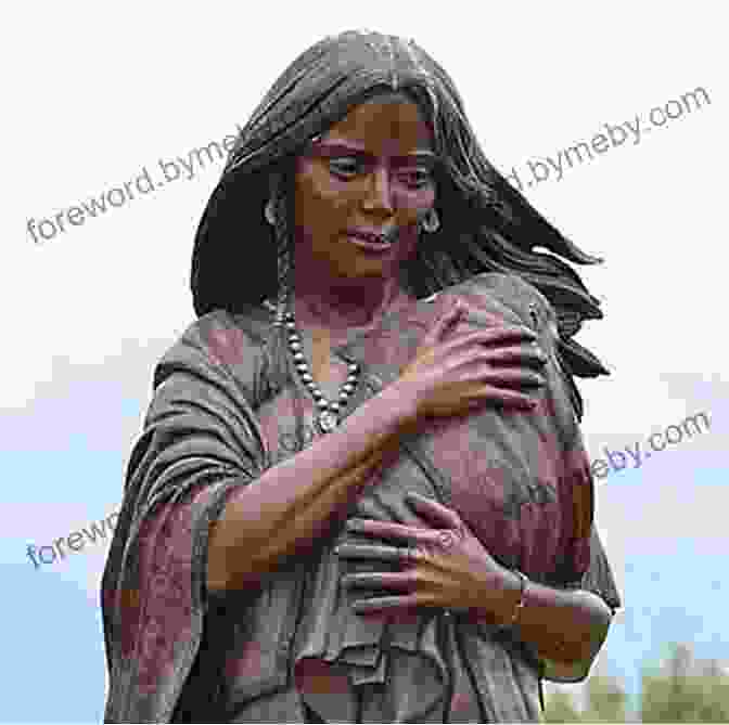 Sacagawea, A Native American Woman, Standing In The Foreground, Holding A Baby On Her Back. She Is Wearing A Traditional Native American Dress And Has Her Hair In Braids. The Background Is A Landscape Of Mountains And A River. Sacagawea (History S All Stars) Flora Warren Seymour