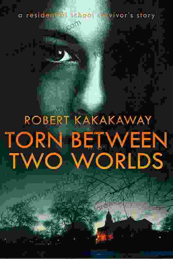 Torn Between Two Worlds Book Cover Featuring A Woman Standing In A Field With A Sword And A Dragon Flying Overhead Torn Between Two Worlds: A Residential School Survivor S Story